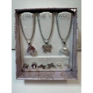 Adrienne Vittadini 3 Piece Pendant Necklace And Matching Earring Gift Set New
